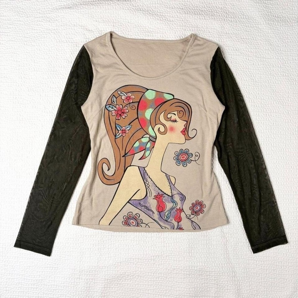 Otto j-fashion graphic mesh sleeve top